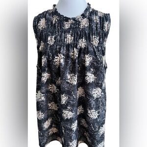 JOIE Black Gray Cream Floral Sleeveless High Neck Blouse With Smocking XL
